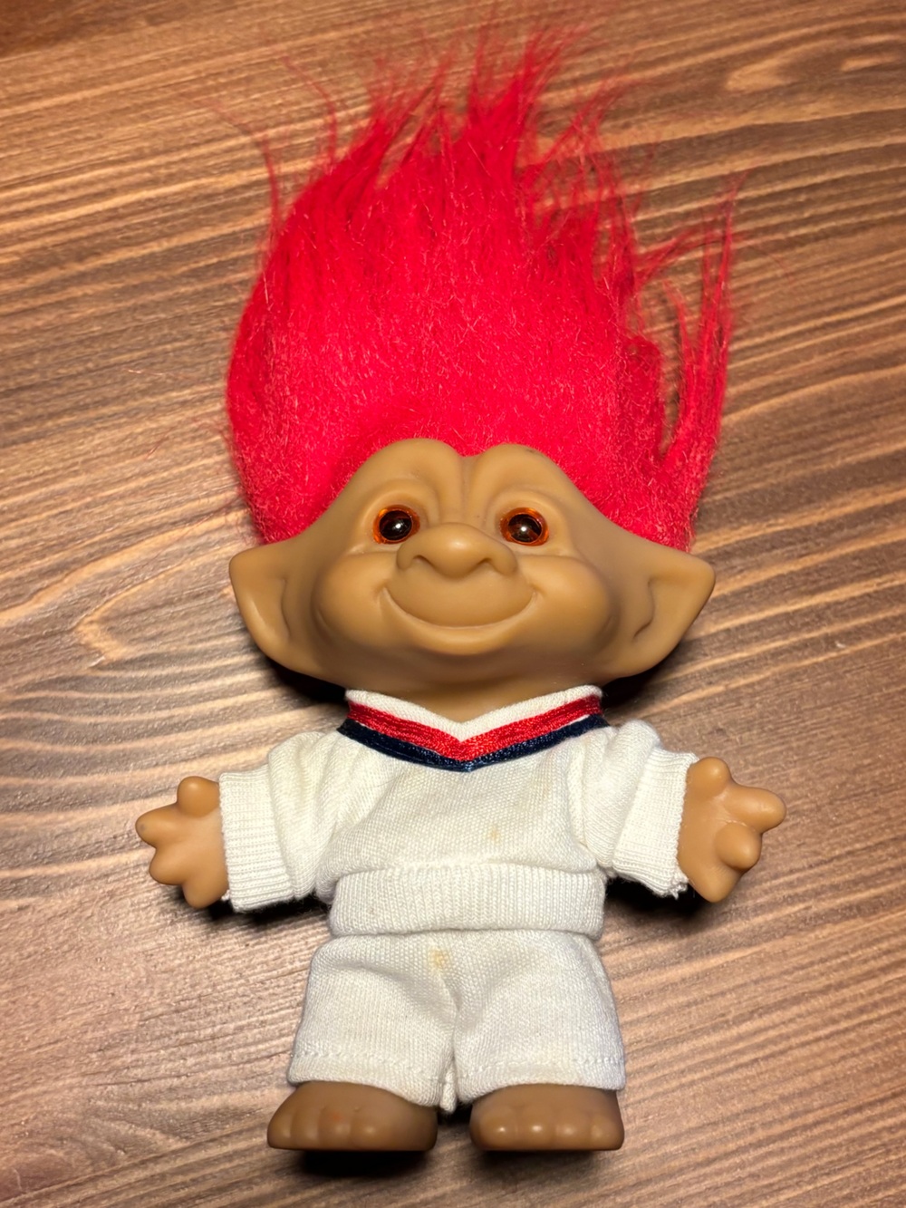 Vintage Red-Haired Troll Doll in White Outfit